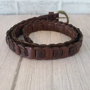 Cinturón de cuero trenzado de cadena vintage hebilla de latón macizo para hombre XL - Imagen 1 de 6