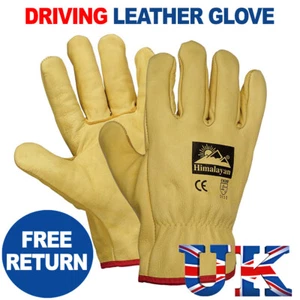 Premium Yellow Leather Driver Work Gloves Fleece Lined Lorry Truck Driving Glove - Picture 1 of 3