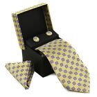 Berlioni Men's Silk Neck Tie Accessory Box Set With Cufflinks & Pocket Square