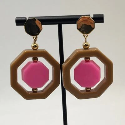 Pendientes Kate Spade Rosa Marrón Resina Plástico Geométrico Hexágono Gota Perforados Foto 1 de 4