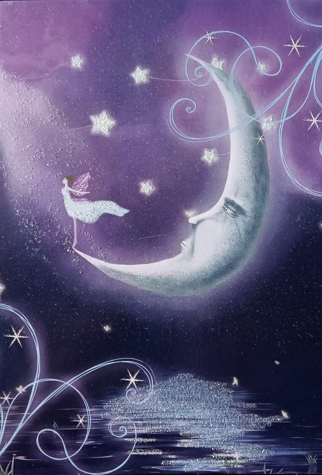 Tarjeta de felicitación Moonlight Dreams Stars Moon Fairy Sky brillo Foto 1 de 1