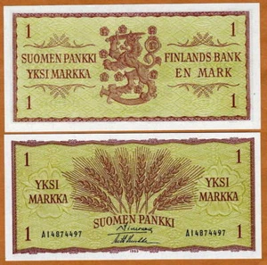 Finland, 1 Markka, 1963, P-98, the last pre-Euro, UNC - Picture 1 of 1