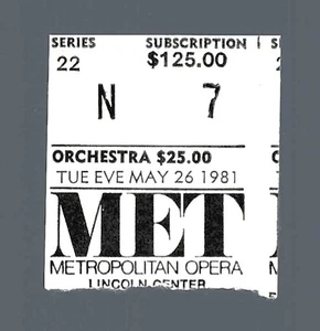 Boleto de colección Rigoletto, Metropolitan Opera, Lincoln Center, Nueva York, 1981 - Imagen 1 de 2