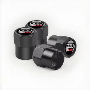 4er Set For Audi Logo Reifen Ventilkappen - Alu-Schwarz mit roter Schrift * - Picture 1 of 1