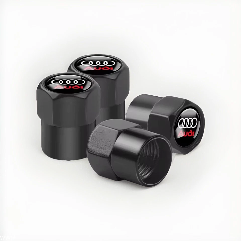 4er Set For Audi Logo Reifen Ventilkappen - Alu-Schwarz mit roter Schrift * - Image 1 of 1