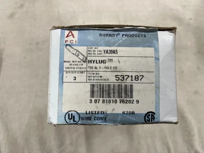 Box of (3) Burndy YA39A5 750MCM AL 2 Hole 1/2 Compression Lug - Image 1 of 3