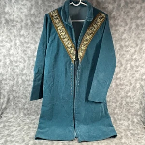 80er Vintage Renaissance Mittelalter Kostüm Mantel Goldrand türkis Velours Öse vorne - Bild 1 von 22