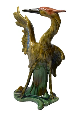 Chinese Tall Bird Porcelain Heron Statue Glazed Pottery Figure Qing Dynasty 14”H - Image 1 of 4