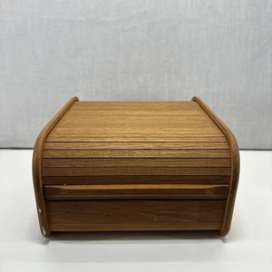 Vintage 60er KALMAR DESIGNS Teak Holz Schreibtisch Organizer Rolltop Abdeckung MCM - Bild 1 von 11