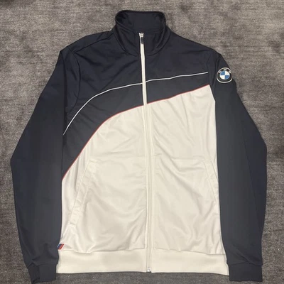 Puma BMW Motorsport Mens XL White Navy Blue Full Zip Size Track Jacket - Image 1 of 4