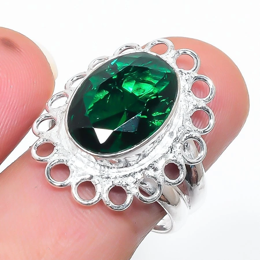 Chrome Diopside Gemstone 925 Sterling Silver Jewelry All Size Ring For Gift - Image 1 of 1