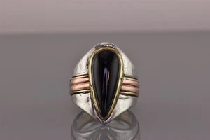 Anillo de plata esterlina ágata negra R3474 cobre latón banda 925 talla: 8 - Imagen 1 de 8