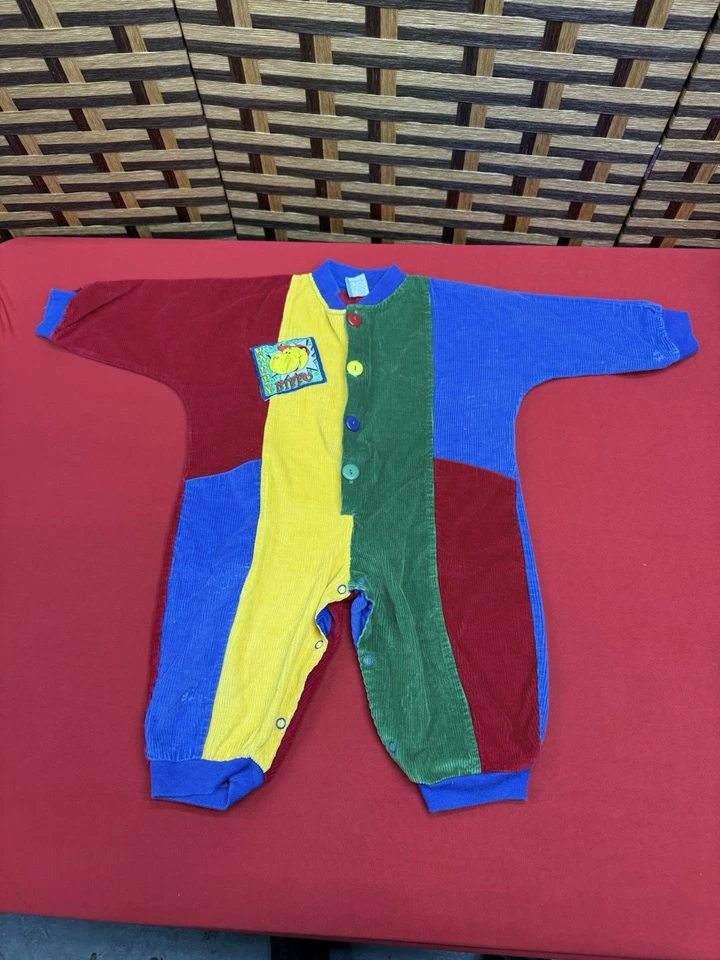 Vintage 90s Happy Hippo Toddler Coudroy Romper Size 18 Months GUC Color Block - Image 1 of 4