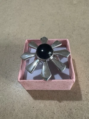 Anello Fascia A Fiore Margherita Argento 800 E Onice Nero 15.1GR 18.5MM - Immagine 1 di 3