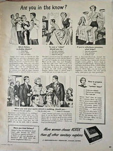 Servilletas sanitarias de higiene femenina Kotex 1951 Are You In The Know anuncio de colección - Imagen 1 de 1