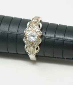 Size 9 Vintage 925 Sterling Silver Ring w/ Marcasite Faux Diamond - Picture 1 of 9