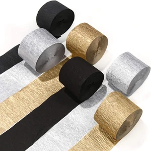 Crepe Paper Streamers 6 Rolls 492Ft, Pack of Gold, Silver and Black Party Stream - Picture 1 of 6