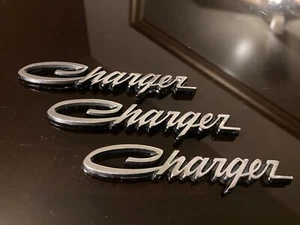 Vintage 1970s Chrome Dodge Charger Script Emblems Badge Metal Decal Mopar OEM - Picture 1 of 8