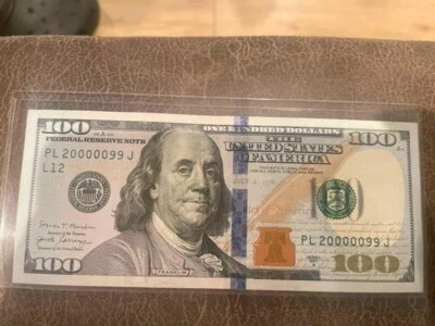 100$Dollar Bill Fancy Serial Number Trinary 5in A Row  0's & Pairs 9's(200000999 - Image 1 of 4