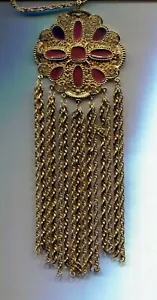 VINTAGE Goldette brown enamel medallion tassel necklace - Picture 1 of 3