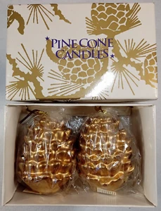 Pine Cone Candles 2 Gold Iridescent 3.5" Sculpt VTG Great American Opportunities - Picture 1 of 11