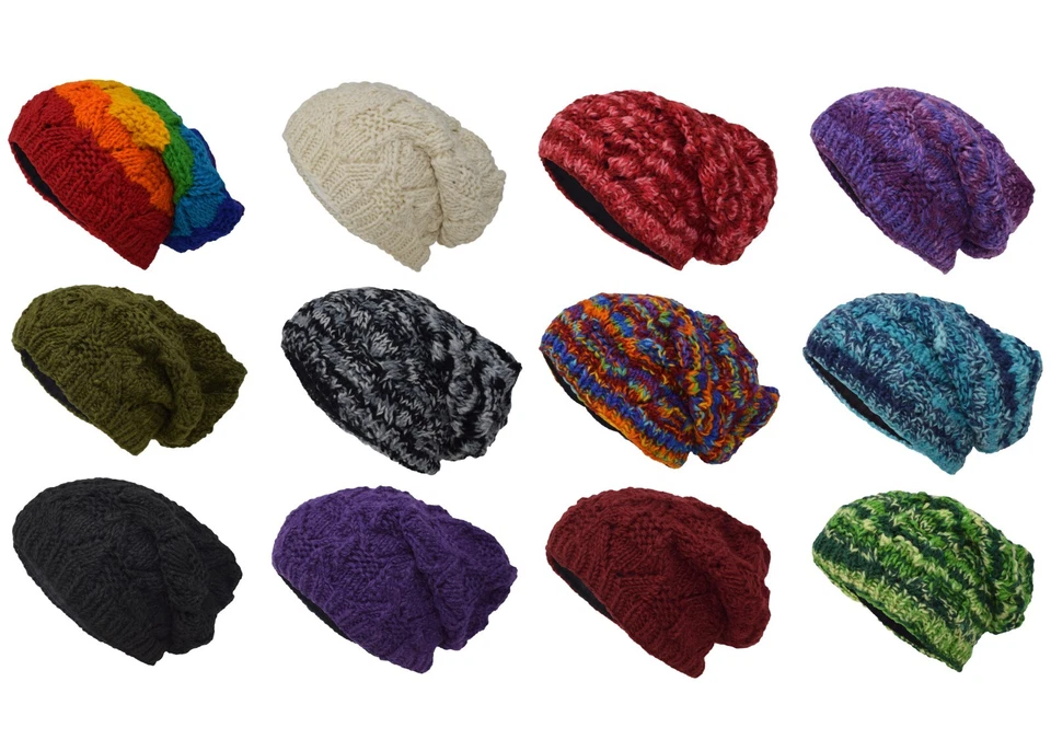 Câble Tricot Hiver Polaire Doublé Souple Hippie Multi-Coloré Bonnet Rasta Laine - Photo 1/1