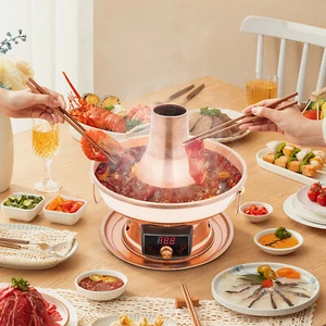 1800W Copper Hot Pot Chinese Electric Mongolian Food Cooker Picnic 4.5l 34cm - Picture 1 of 12
