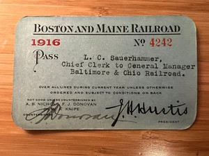 1916 BOSTON AND MAINE RAILROAD PASS ANNUALE SU TUTTE LE LINEE - HH99 - Foto 1 di 2
