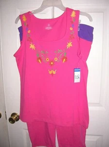 womens pajamas set capris tank top pink lounge wear Small SLEEP T16 scj - Picture 1 of 3