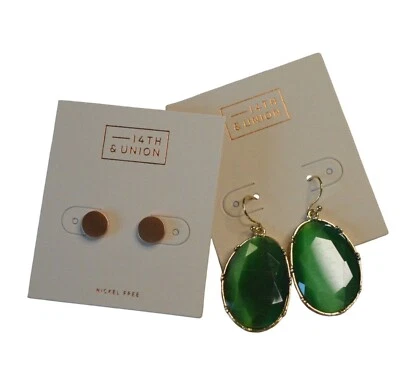 Juego de aretes colgantes ovalados verdes 14th & Union y pendientes dorados sin níquel Foto 1 de 4