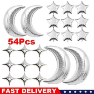 54pcs Silver Moon Star Balloons for Baby Shower Christmas Wedding Birthday Party - Picture 1 of 5