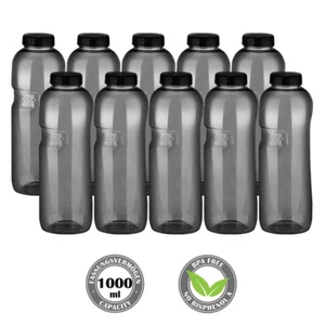 10 Stück Tritan Trinkflasche 1 Liter Wasserflasche Flasche Kavodrink schwarz - Bild 1 von 7