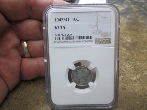 KEY DATE 1942 OVER 41 US MERCURY Silver DIME NGC VF35 VERY FINE CONDITION Cover