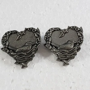 Brooch Pin Pewter 2004 Birds and Bloom Heart Lot of 2 - Picture 1 of 4