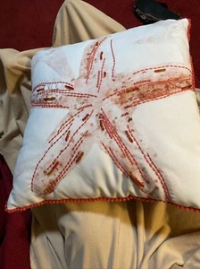 Coastal Collection Beach Coral Starfish Beaded Throw Pillow Gorgeous! 16 X 16” - Picture 1 of 12