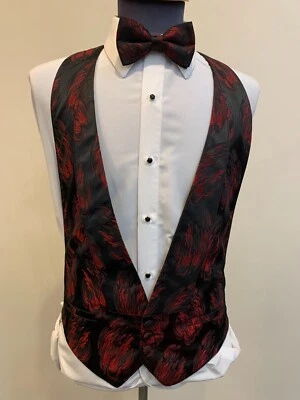 BLACK Formal Vest and Bow Tie with RED Brush Strokes -3 button adjustable -EUC - Image 1 of 4