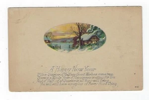Postal de invierno de principios de 1900 de Año Nuevo - Imagen 1 de 2