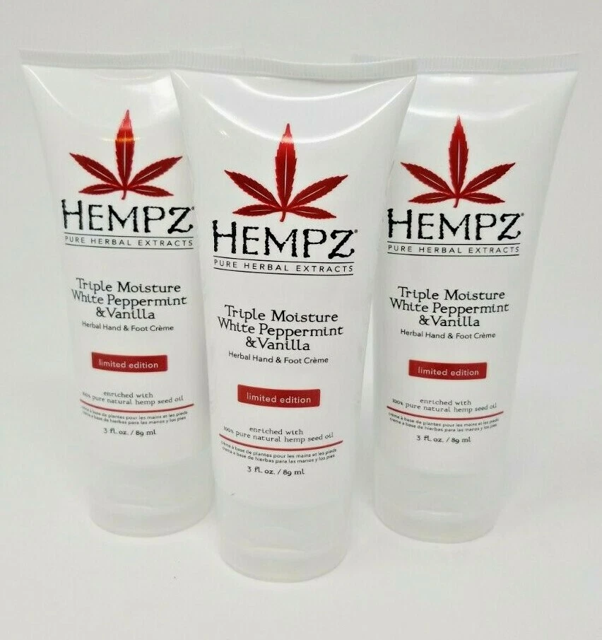 Hempz White Peppermint & Vanilla Hand & Foot Creme 3 oz 3 Tubes Limited Edition  - Image 1 of 3