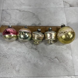 5 Vintage Mid-Century Glass Christmas Tree Ornaments, Striped Balls, Atomic - Picture 1 of 11