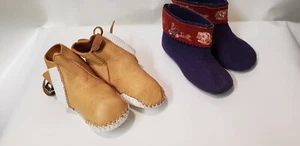 Vintage Infant Moccasins ~ Minnetonka Pa -Poo - Shu Anf Felted Wool Booties Sz 6 - Picture 1 of 11