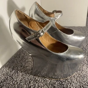 Jeffrey Campbell Night Walk Platform Shoes Size 5.5 Silver Havana Last READ - Picture 1 of 13