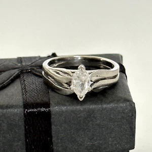 14K White Yellow Gold Natural Marquise VS Diamond Engagement Band Ring Size 6.25 - Picture 1 of 18