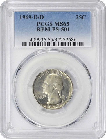 1969-D/D Washington Quarter RPM FS-501 MS65 PCGS Cover