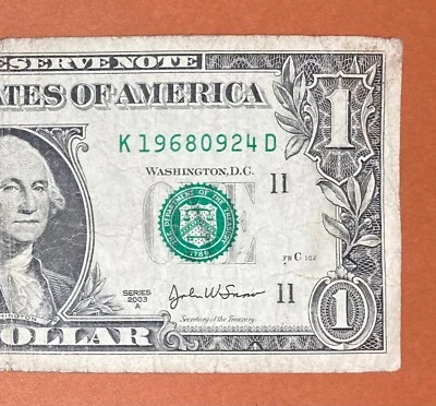 1968 September 24 ( K 19680924 D ) Birthday Note $1 One Dollar Bill - Image 1 of 3