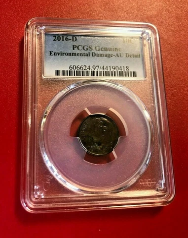 2016 D ROOSEVELT  DIME PCGS GENUINE ENVIRONMENTAL DAMAGED AU DETAIL Cover