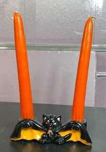 Lefton Halloween schwarze Katze Kerzenhalter mit Umhang Vintage selten - Bild 1 von 12