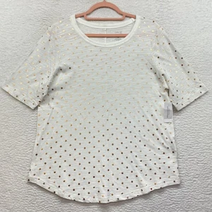 Camisa Banana Republic Mujer Grande Blanca Malibú Camiseta Metálica Dorada Lunares Nueva - Imagen 1 de 10