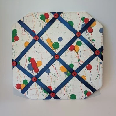 White And Multi Handcrafted Fabric Notice Memo Cork Pin Board Vintage Balloons.  - Image 1 of 4
