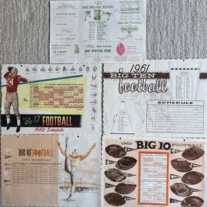 5 Vintage 1960’s Big Ten Big 10 Football Schedule Placemats 1960,61,62,62 & 67. - Picture 1 of 4