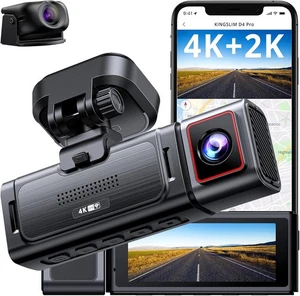 Kingslim D4PRO Dash Cam Front and Rear - 4K + 2K Dual Car Dashcam with BLACK  - Picture 1 of 9